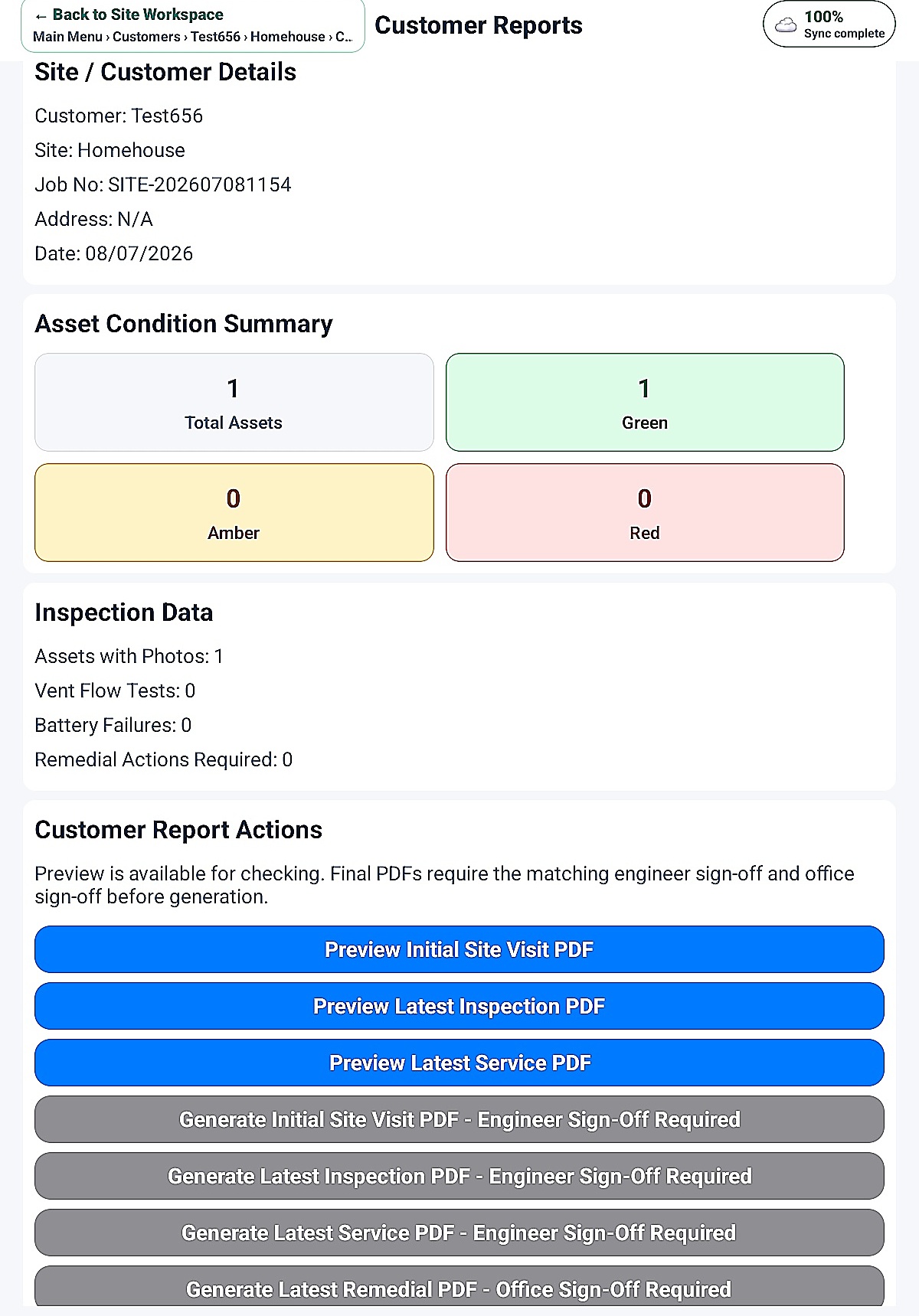 Smokevent Customer Reports screen