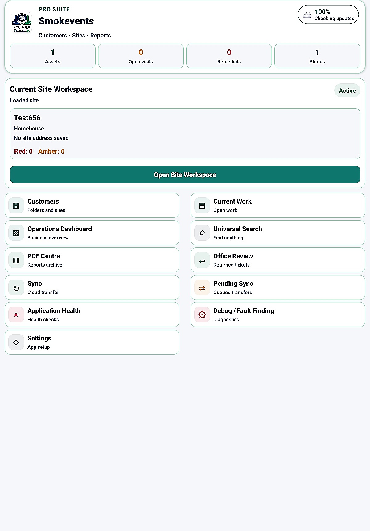 Smokevent home dashboard screen